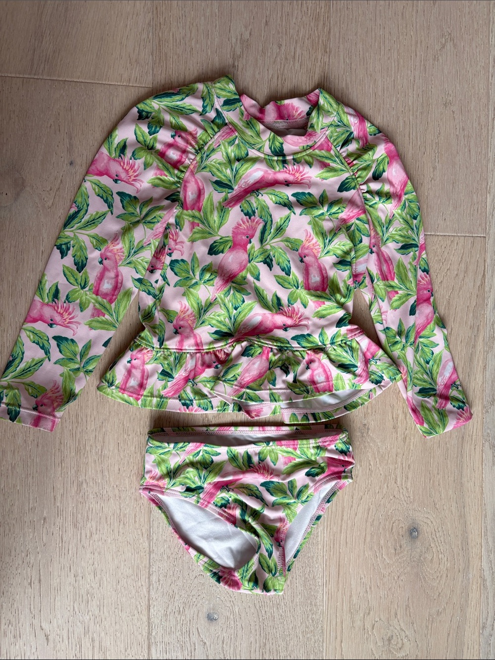 Janie and Jack Pink and Green Tropical Long-Sleeve Rashguard Set